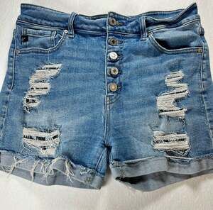 KanCan Women's High Rise Distressed Button Fly Cuffed Denim Shorts Boho-VTG